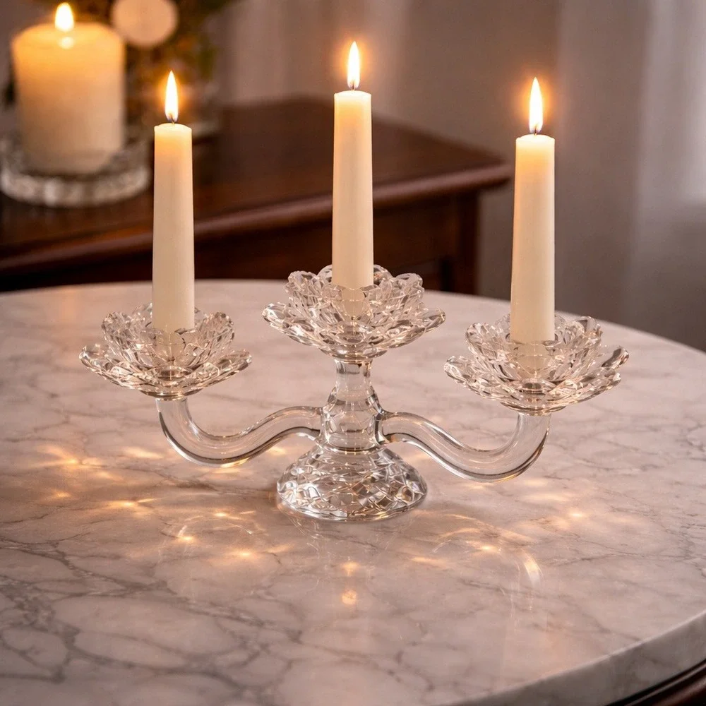 SORELLE Crystal Lotus Candle Holders Set Of 3 Convertible Candelabra Candlestick